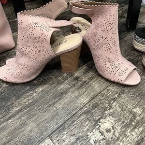 Pink open toe boots